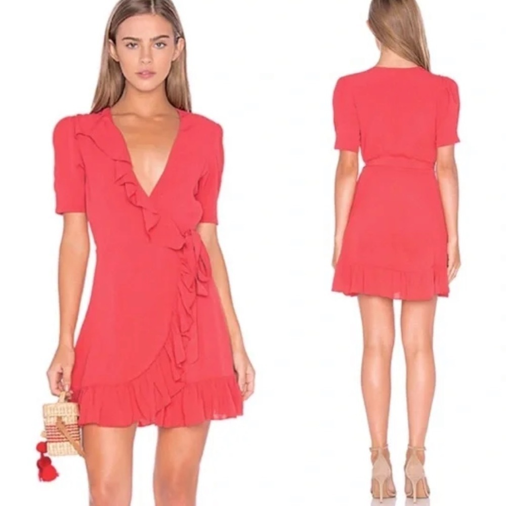 Privacy Please mini wrap ruffles dress in pink red sz XS